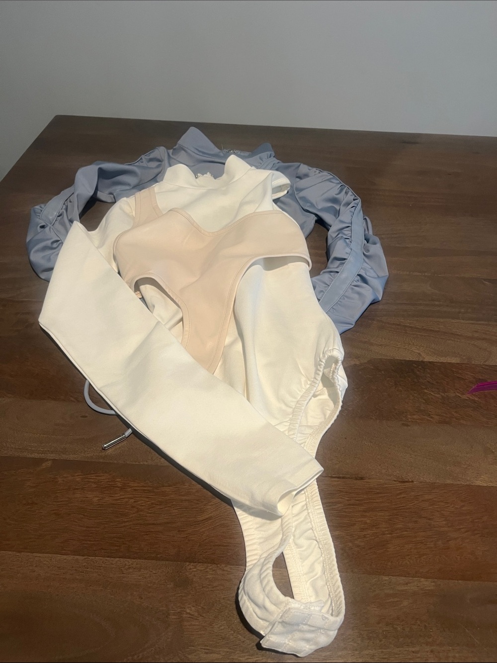 Maniere De Voir Tan  & Beige & Blue Long Sleeve Bodysuits Both Sz 6